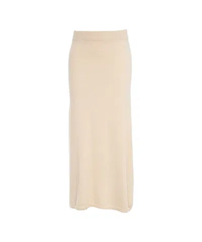 Peuterey Midi-length Ribbed Waistband Skirt In 100% Wool In Neutral