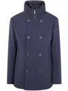 Peuterey Double-breasted High-neck Coat In Blue