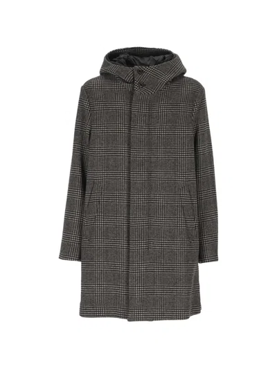 Peuterey Mouton Chp Check-pattern Hooded Coat In Gray