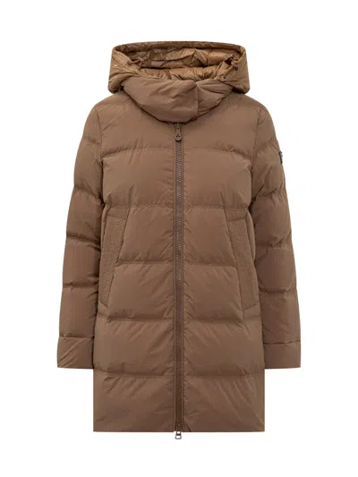Peuterey Black Down Jacket With High Collar In Brown