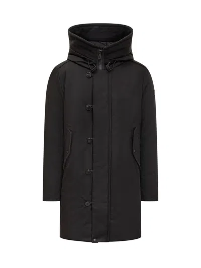 PEUTEREY PEUTEREY PEUTEREY BLACK PARKA WITH HOOD AND BUTTON CLOSURE