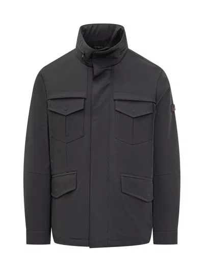 Peuterey Black Technical Jacket With Multiple Pockets In Blue
