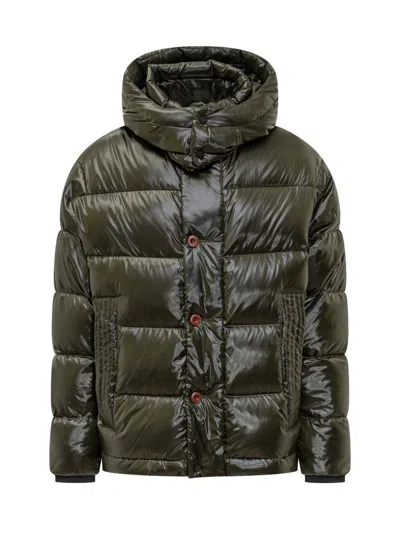 PEUTEREY PEUTEREY PEUTEREY GLOSSY GREEN HOODED DOWN JACKET