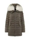 Peuterey Long Down Jacket With Matching Colour Fur In Green