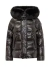Peuterey Short Glossy Down Jacket With Fur Hood In Black