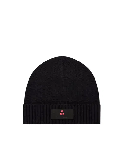 Peuterey Pex0179 Ribbed Wool Blend Beanie In Black
