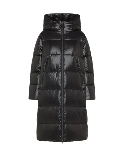 Peuterey Long Padded Jacket With Glossy Finish In Black