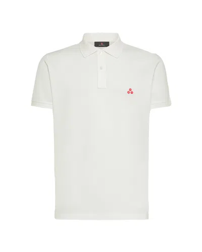 PEUTEREY WHITE COTTON PIQUÉ POLO SHIRT WITH EMBROIDERED LOGO