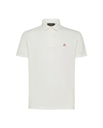 Peuterey Polo Mezzola Bianca In Piquet In White