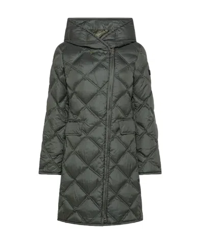 Peuterey Long Down Jacket With Diamond Quilt For Women In Green