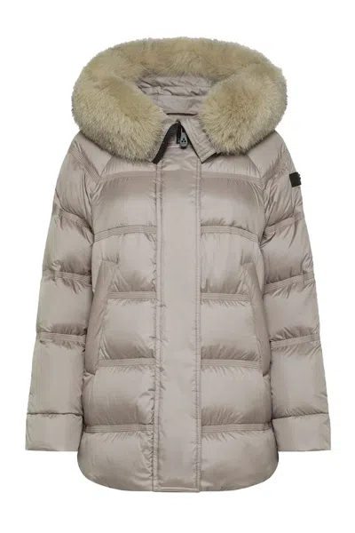 Peuterey Quilted Beige Jacket With Plush Fur-lined Hood