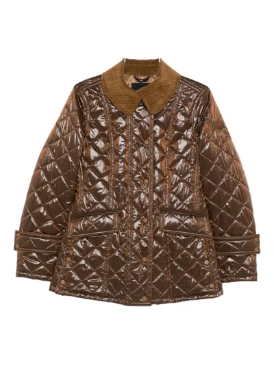 Peuterey Quilted Corduroy-collar Jacket In Brown