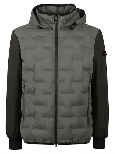 Peuterey Quilted Green Hooded Jacket With Contrasting Sleeves In Gray