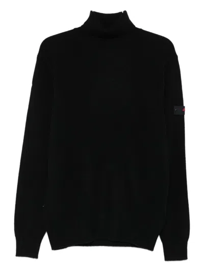 PEUTEREY RELAXED FIT BLACK TURTLENECK SWEATER WITH RIBBED DETAILS