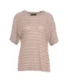 Peuterey Linen T-shirt With White And Brown Stripes In Pink