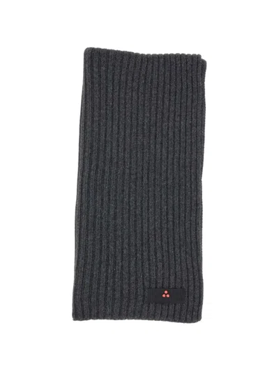 Peuterey Ribbed-knit Logo-patch Scarf In Gray