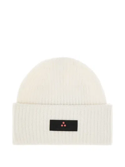 Peuterey Ribbed Logo-plaque Beanie Hat In White