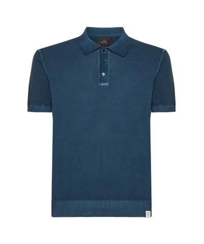 Peuterey Shaved Crepe Cotton Tricot Polo Shirt In Blue