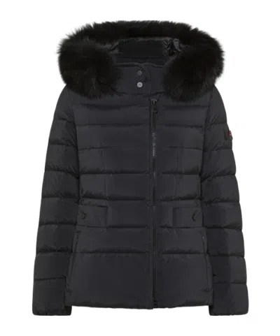 Peuterey Short Hooded Down Jacket With Fur In Black