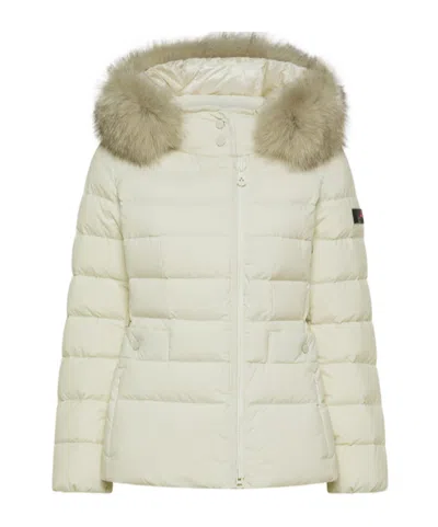 Peuterey Short Hooded Down Jacket With Fur In Multi