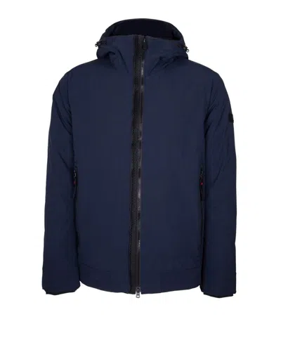 Peuterey Short Jacket In Stretch Polyester Canvas Bonded To Jersey In Blue