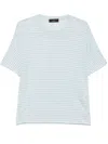 Peuterey Linen T-shirt With White And Light Blue Stripes In White