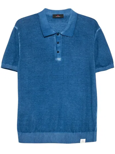 Peuterey Sky Blue Cotton Polo With Button Placket In Clear Blue