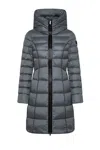 Peuterey Hooded Long Jacket Quilted Pattern Pockets In Grey