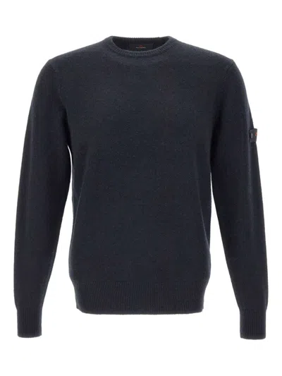 PEUTEREY SOLID BLUE SWEATER WITH ROUND NECKLINE