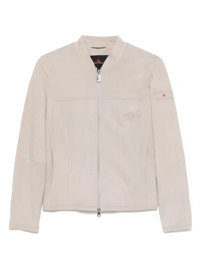 Peuterey Long Sleeve Leather Jacket In Light Grey