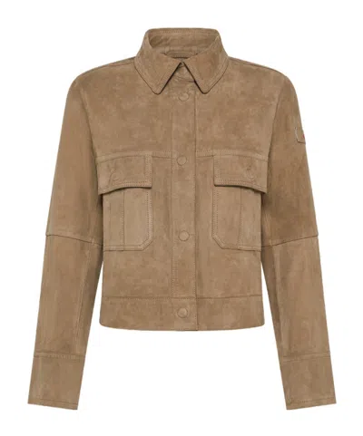 Peuterey Suede Leather Shirt In Camel