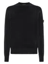 Peuterey Ribbed Crew Neck Sweater In Soft Velvet Knit In Black