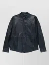 Peuterey Todd Leather Jacket Point Collar Chest Pocket In Blue