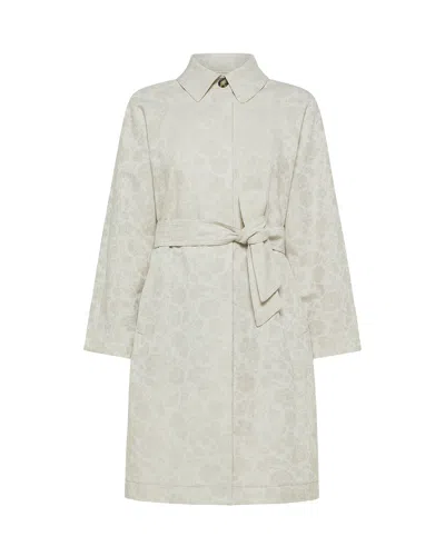 PEUTEREY CORDOUAN ECRU DAMASK JACQUARD TRENCH COAT