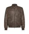 Peuterey Brown Vintage-effect Leather Bomber Jacket In Gray