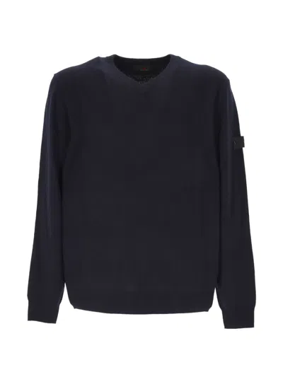 Peuterey V-neck Logo-patch Sweater In Blue