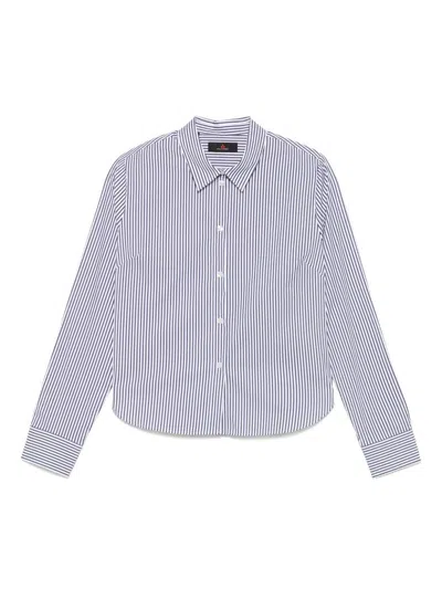 Peuterey White And Blue Shirt With Vertical Stripe Pattern