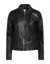 Peuterey Woman Jacket Charcoal Size 6 Leather In Black