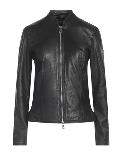 Peuterey Woman Jacket Black Size 4 Leather, Lambskin