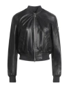 Peuterey Woman Jacket Black Size 6 Lambskin, Polyester, Elastane