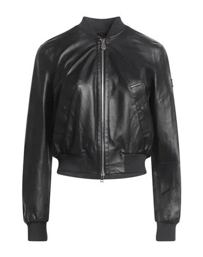 Peuterey Woman Jacket Black Size 6 Lambskin, Polyester, Elastane