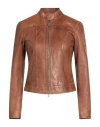 Peuterey Woman Jacket Brown Size 10 Leather In Brown
