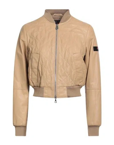 Peuterey Woman Jacket Camel Size 6 Leather In Neutral