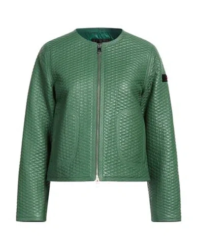 Peuterey Woman Jacket Green Size 6 Leather
