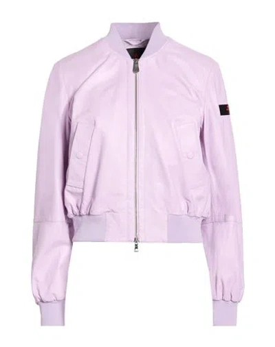 Peuterey Woman Jacket Lilac Size 6 Leather In Purple