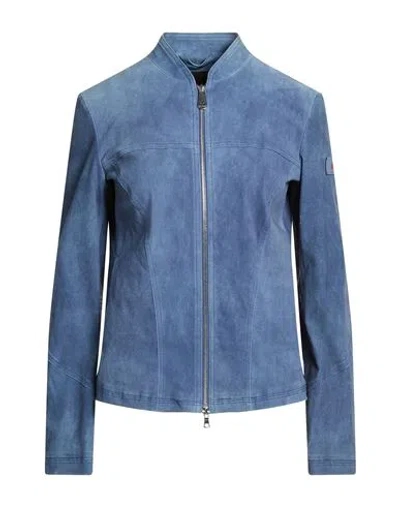Peuterey Woman Jacket Navy Size 6 Leather In Blue