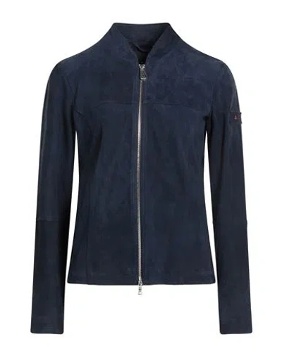 Peuterey Woman Jacket Navy Size 6 Leather In Blue