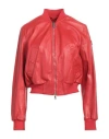 Peuterey Woman Jacket Red Size 8 Lambskin, Polyester, Elastane