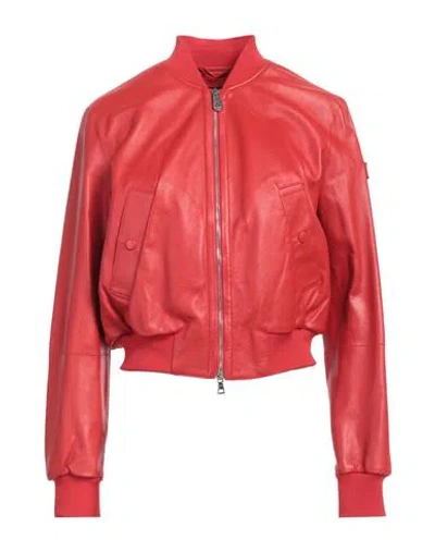 Peuterey Woman Jacket Red Size 8 Lambskin, Polyester, Elastane