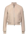 Peuterey Woman Jacket Sand Size 10 Lambskin, Polyester, Elastane